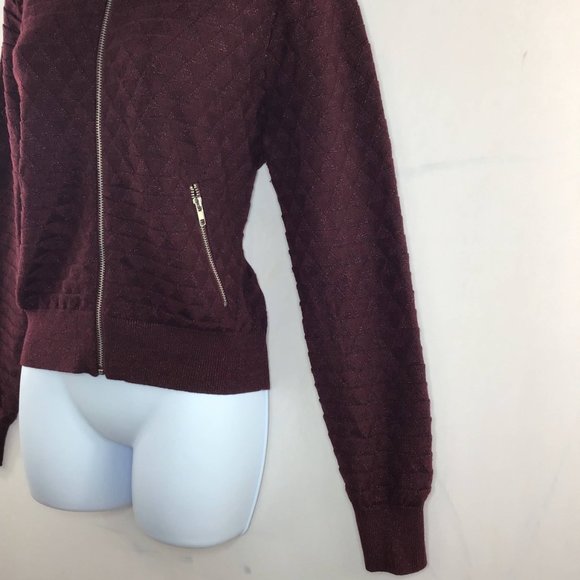 Why Not Women's Maroon Long Sleeve Pockets Full Zip Sweater Size S/M - Picture 3 of 10